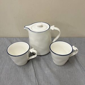 b+b bread+butter La Marine Teapot & (2) Mugs white with blue Nautical FS Charity